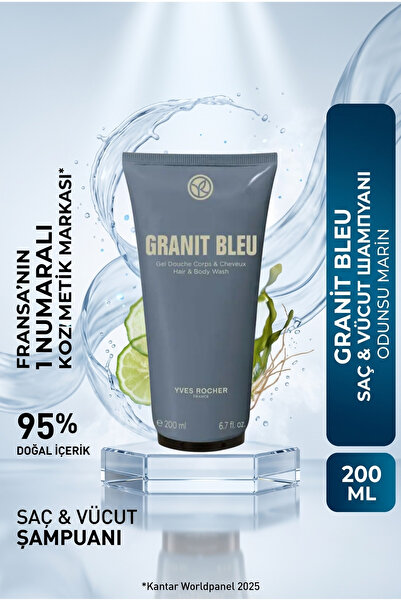 Yves Rocher Perfumed Men's Hair and Body Shampoo with Notes of Bergamot, Ocea...
