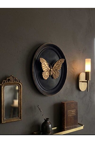 ZE DEKORASYON 26CMX20CM KELEBEK FİGÜRLÜ LACİVERT DUVAR DEKORU GOLD DETAYLI