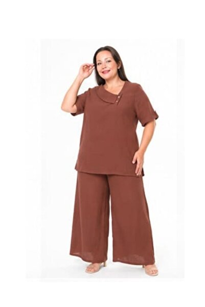 Truva XXL Plus Size Black Muslin Fabric Wide Leg Suit