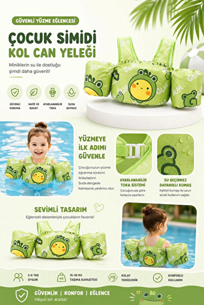BigsToy ToyFlyer Kurbağa Desenli Kolluklu Çocuk Yüzme Yeleği – Gövde Destekli...