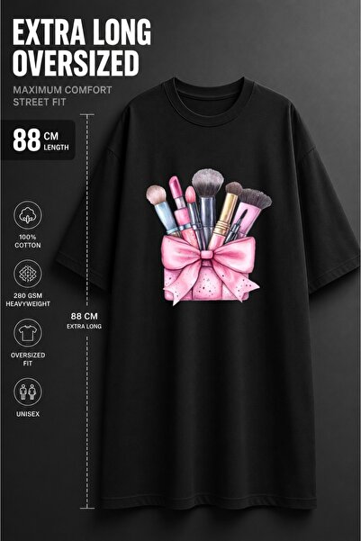 JANTIL MODA Women's Oversized Extra Long Makeup Brush Printed Tunic T-Shirt -...