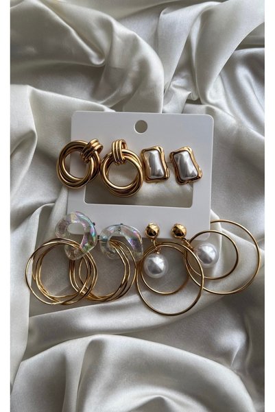 ADENNA JEWELRY Set of 4 Gold Stylish Earrings