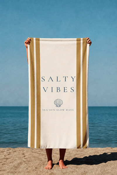 Luvis Store Salty Vibes Written Sea Shell Pattern Printed Beach Towel
