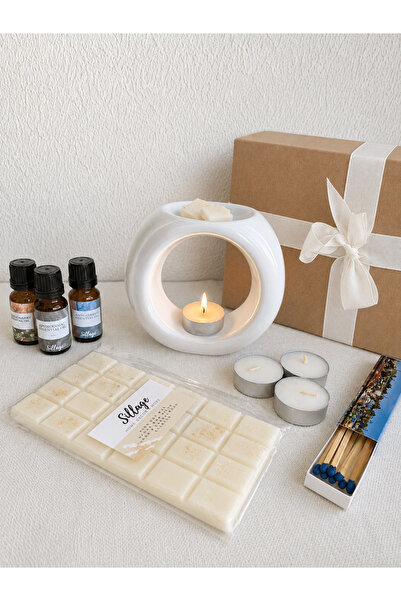 SillageCandle Aromaterapi Hediye Seti Beyaz | Seramik Buhurdanlık, Vanilya Wa...
