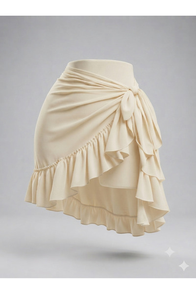 CARSİA Collection Fırfır Detaylı Likralı Krem Renk Pareo Plaj Kimono