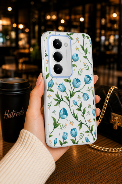 Hatreds Redmi 15 Kamera Korumalı Şeffaf Desenli Klip Kılıf - Mavi Lale