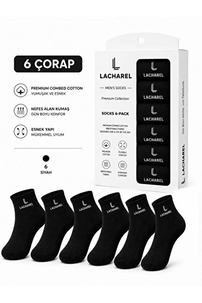 Asmedo Men's Cotton Booties Socks 6 Pack Short Ankle Casual Sports - Black