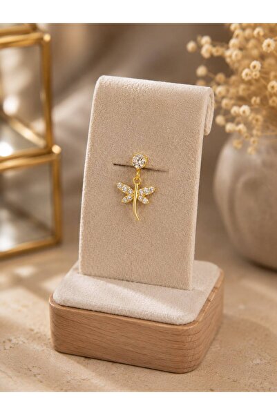 ArzaCollection Zirkon Taşlı Sallantılı Yusufçuk Tragus Piercing Küpe (Çelik Bar)