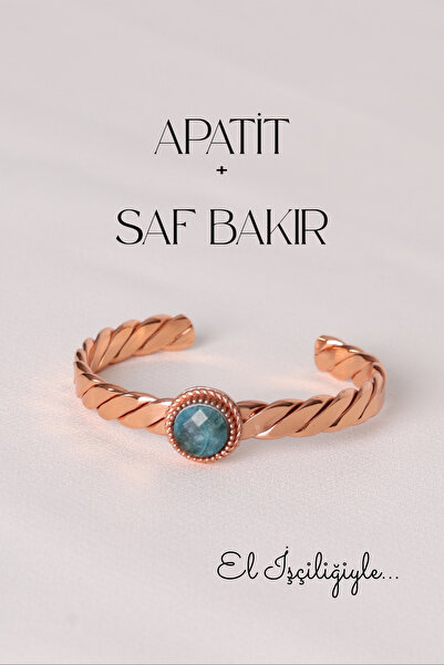 Store Apatit Taşlı Doğal Taş Saf Bakır El İşçiliği Bilezik