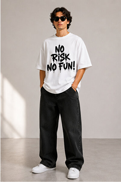 BAGAND تي شيرت فاخر مطبوع عليه نصًا No Risk No Fun، مقاس كبير للجنسين، 100% ق...