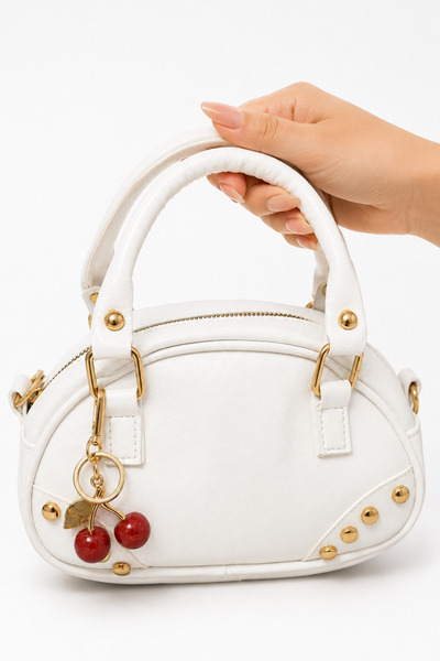 FHD BAGS حقيبة يد وكتف بتصميم الكرز مع إكسسوارات ذهبية طراز بولينج