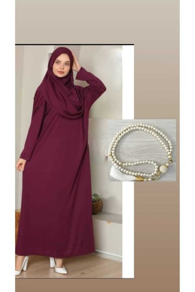 ELİF&ASLI Practical One-Piece Prayer Gown with Prayery, Tesbih, Dowery Set, Gift