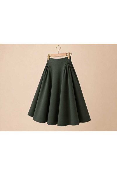 Kurtah Women's High Waist Side Pleated Wide Midi Skirt