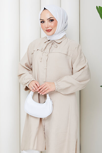 Pamuk Butik Women's Side Pocket Button Closure Robe Tunic