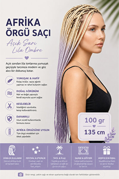 Makromehome Platin Sarıdan Griye Ombre Afrika Örgüsü Saçı 100 gr 135 cm Sente...