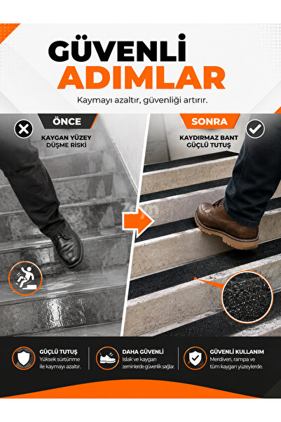 Zeyn Gross 50mm x 5 Metre Siyah Kaydırmaz Bant | Güçlü Yapışkanlı Merdiven, R...
