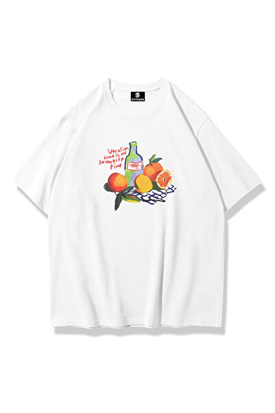 STYKEER Unisex Oversized T-Shirt "Beach Vibes" Printed Loose Fit White T-Shirt