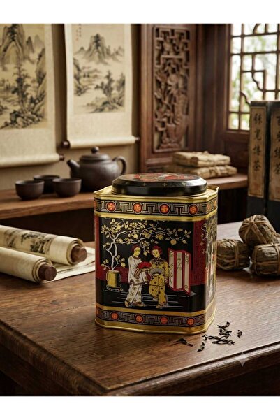 Hureggo Vintage Far East Illustrated Tin Tea Box - 13 cm