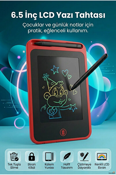 DEMPOWER 6.5 İnç Renkli LCD Yazı Tableti Çocuk Dijital Çizim Tahtası