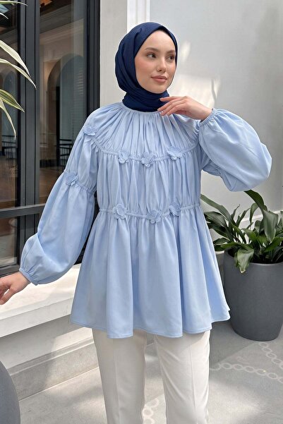 zenne Floral Gathered Tunic 5501 - Baby Blue