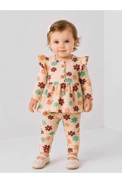 MİLANO KİDS Girl's Top and Bottom Seasonal Ribbed and Leggings Set