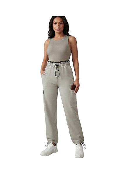 Modella Life Women's High Waist Cargo Pocket Detailed Thick Fabric Jogger Swe...