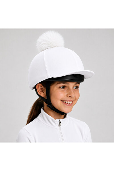 ATEX BİNİCİLİK Premium Equestrian Helmet Cover with Pom-Pom (Tog Cover) White