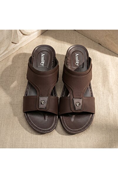 Lucky Steps Men's PU Leather Slide Sandals Non-Slip Thick Sole Open Toe Casua...