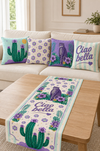 dekomingo Kaktüs ve Leopar Desenli Dekoratif Set – 4 Adet 43 × 43 cm Kırlent ...