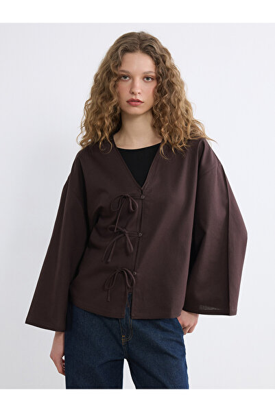 LC Waikiki Kimono de damă supradimensionat, din amestec de in, cu legături