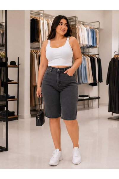 DEEP MOOD Lycra High Waist Smoked Denim Capri