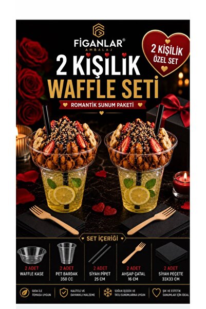 figanlar ambalaj Figanlar 2 Kişilik Waffle Seti Romantik Sunum Paketi 2 Kase ...
