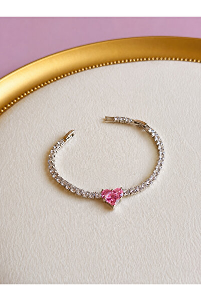 FLAWSOME JEWELRY STORE Hearted Waterway Pink Stone Steel Anti-Tarnish Bracelet