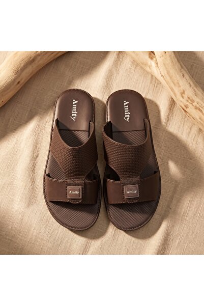 Lucky Steps Men's Woven Texture PU Leather Double Strap Slide Sandals Anti-Sl...