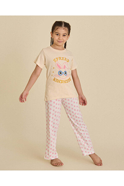 REDTAG Girls Yellow T-Shirt And Long Pants PJ Set