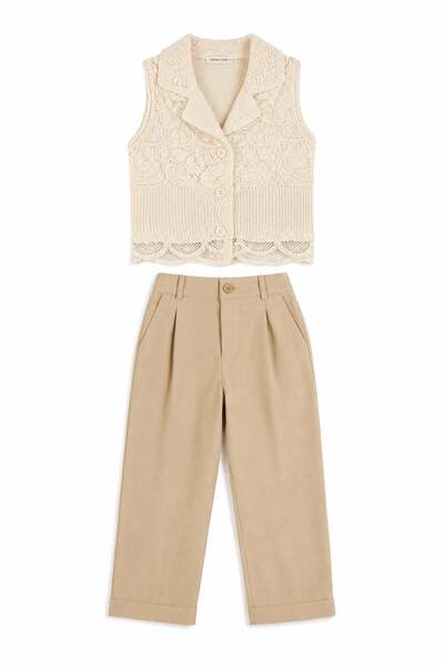 nk kids Nk Girl's Crochet Vest and Pleated Palazzo Pants Two-Piece Set 8-14 Y...