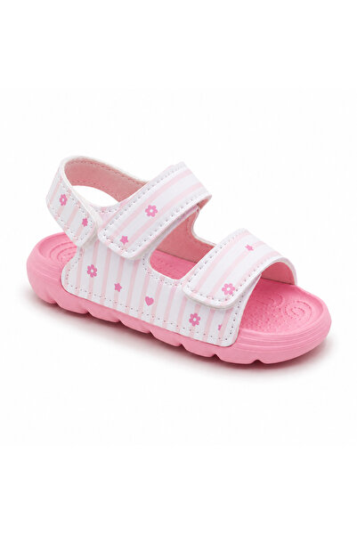 Rexba Girls' Pink Striped Velcro Sandals Lightweight Non-Slip Sole Summer Cas...