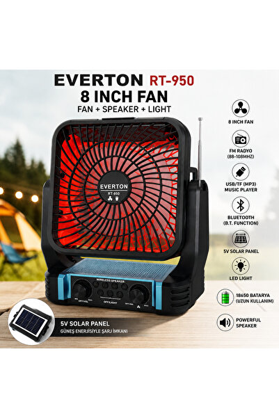 EyluX Shop Fanlı Vantilatör+Fener+Solar Enerji Özelikli Bluetooth MP3 çalarlı...