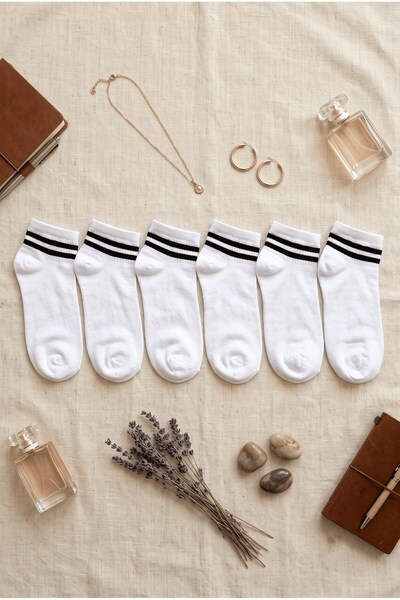 hadiora Women's White Double Striped 6-Piece Booties Socks Set - Sports Short...
