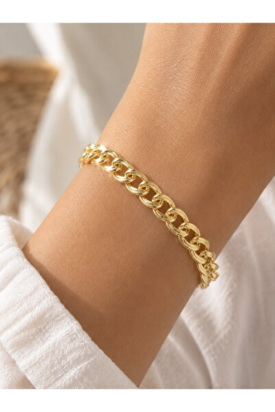 CASPARA Women's Steel Gold Twist Chain Bracelet with Tag Adjustable Shiny Gol...
