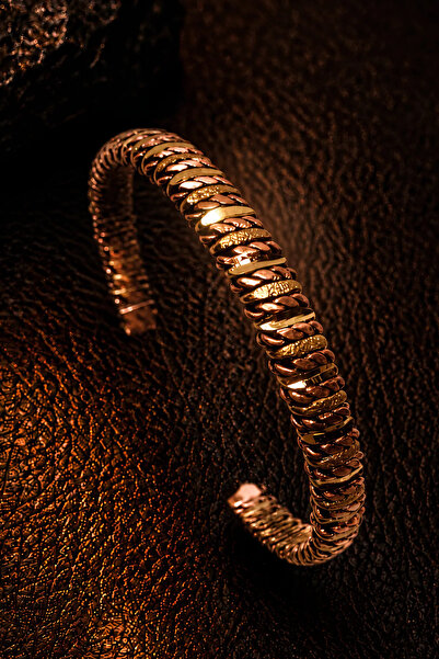 OSMANLI GÜMÜŞ Women's Copper Bracelet Double Color Spiral Weave Model Handcra...