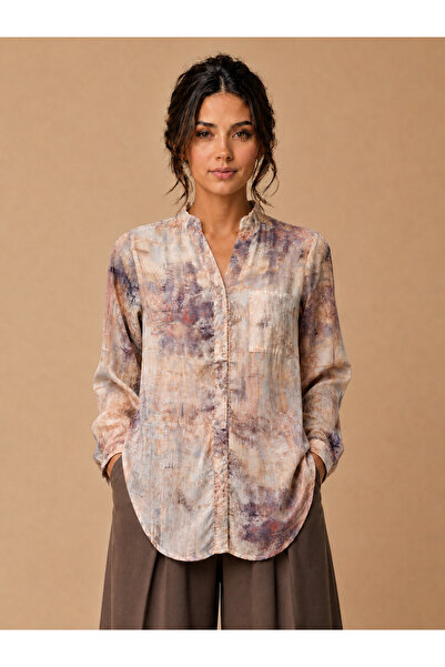 TOP BERLANTY Abstract Artistic Patterned Silk Blouse