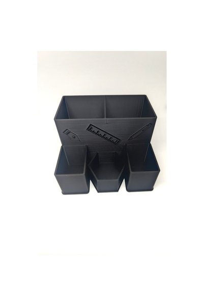 OEM Organizator birou pentru pixuri, creioane si accesorii, 5 compartimente, printat 3D, culoare neagra