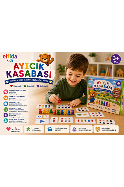 Elfida Kids Ayıcık Kasabası Eğitici Aktivite Kutusu / 9 Etkinlik Okul Öncesi Gelişim Oyunu / 3 Yaş+