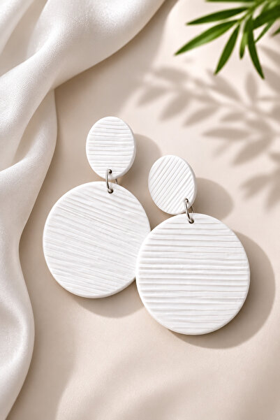 Miyamila White Textured Polymer Clay Dangle Earrings |   Lightweight, Water-R...
