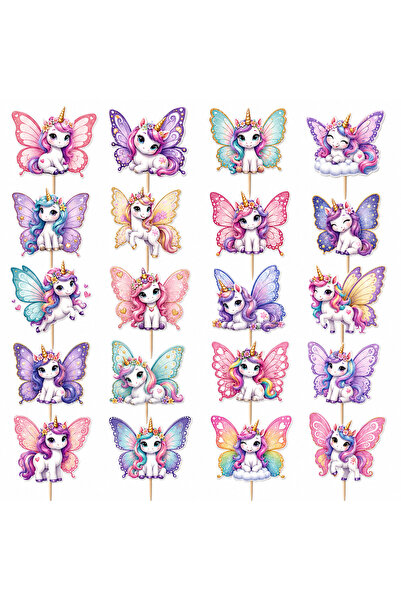 DecoParty Set de decoruri pentru tort – Tematică Unicorn și Fluturi, 20 de pi...