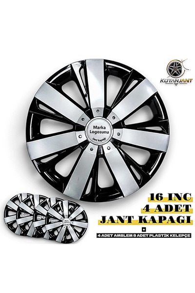 Kotanjant VOLKSWAGEN JETTA 16 Inc Jant Kapağı 4'lü Set Siyah Gümüş + 4 Amblem...