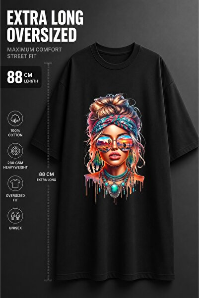 classy moda Unisex Extra Long Oversized Women's Printed T-Shirt with Desert R...