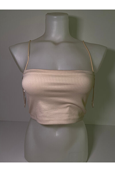Neşe Sende Kadın Krem Fitilli İp Askılı Crop Top Büstiyer
