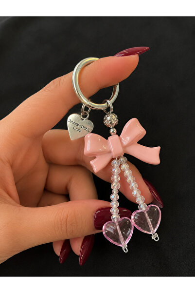 Viranes Pink Bowknot, Pearl, and Heart Figured Bag Ornament, Keychain, Phone ...